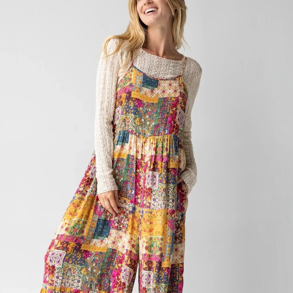 Natural Life Zoe Mandala Patchwork Wide-Leg Jumpsuit,Multi, L (NWOT) - Picture 5 of 10